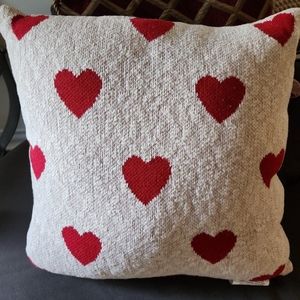 Large pillow red hearts light cream color- new approx. 18.5"x18.5"